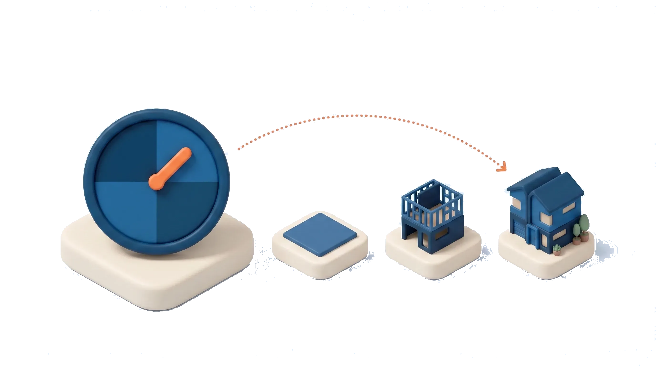 Isometric scene with a market-cycle wave, a clock and a feasibility document with a green tick, showing timing by feasibility not the cycle
