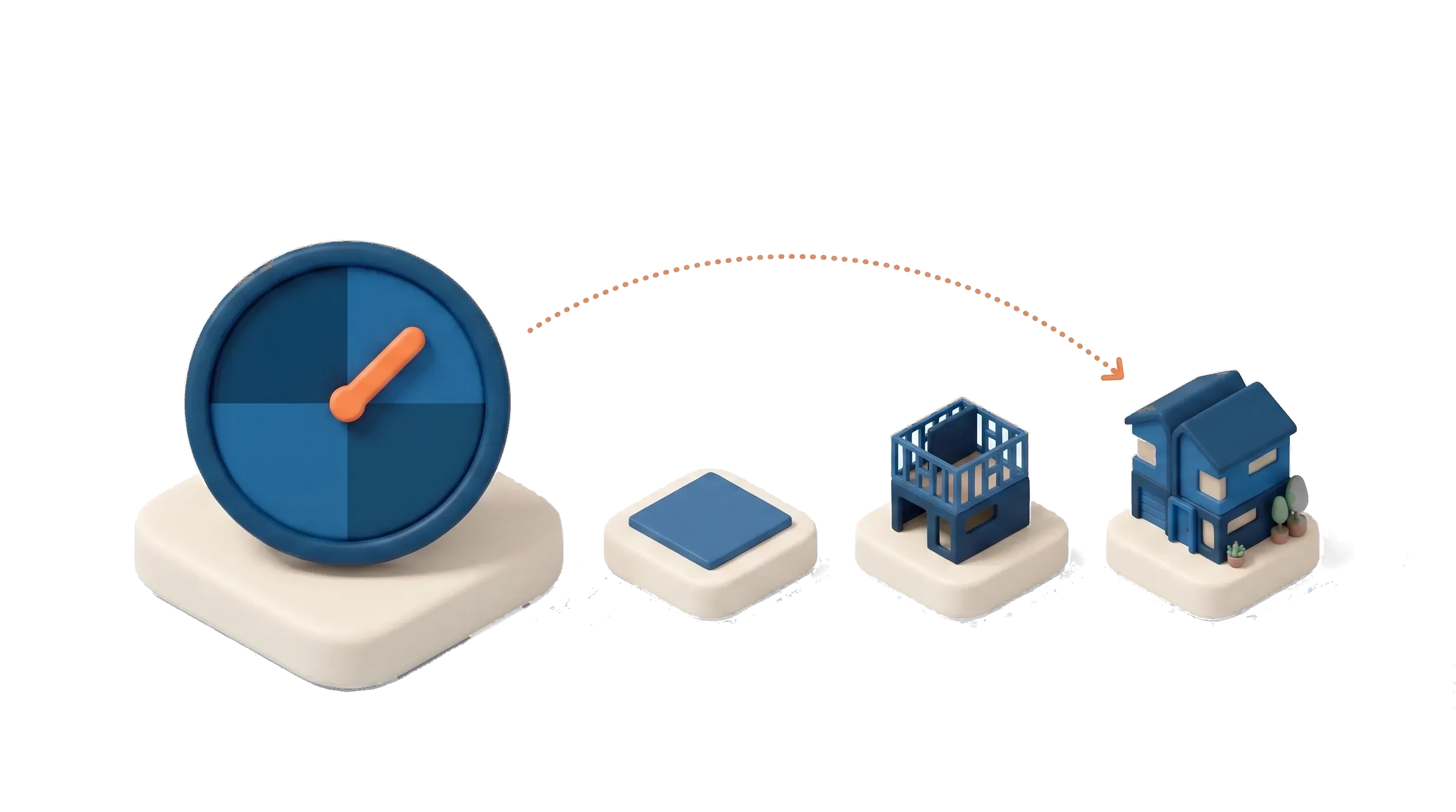 Isometric scene with a market-cycle wave, a clock and a feasibility document with a green tick, showing timing by feasibility not the cycle