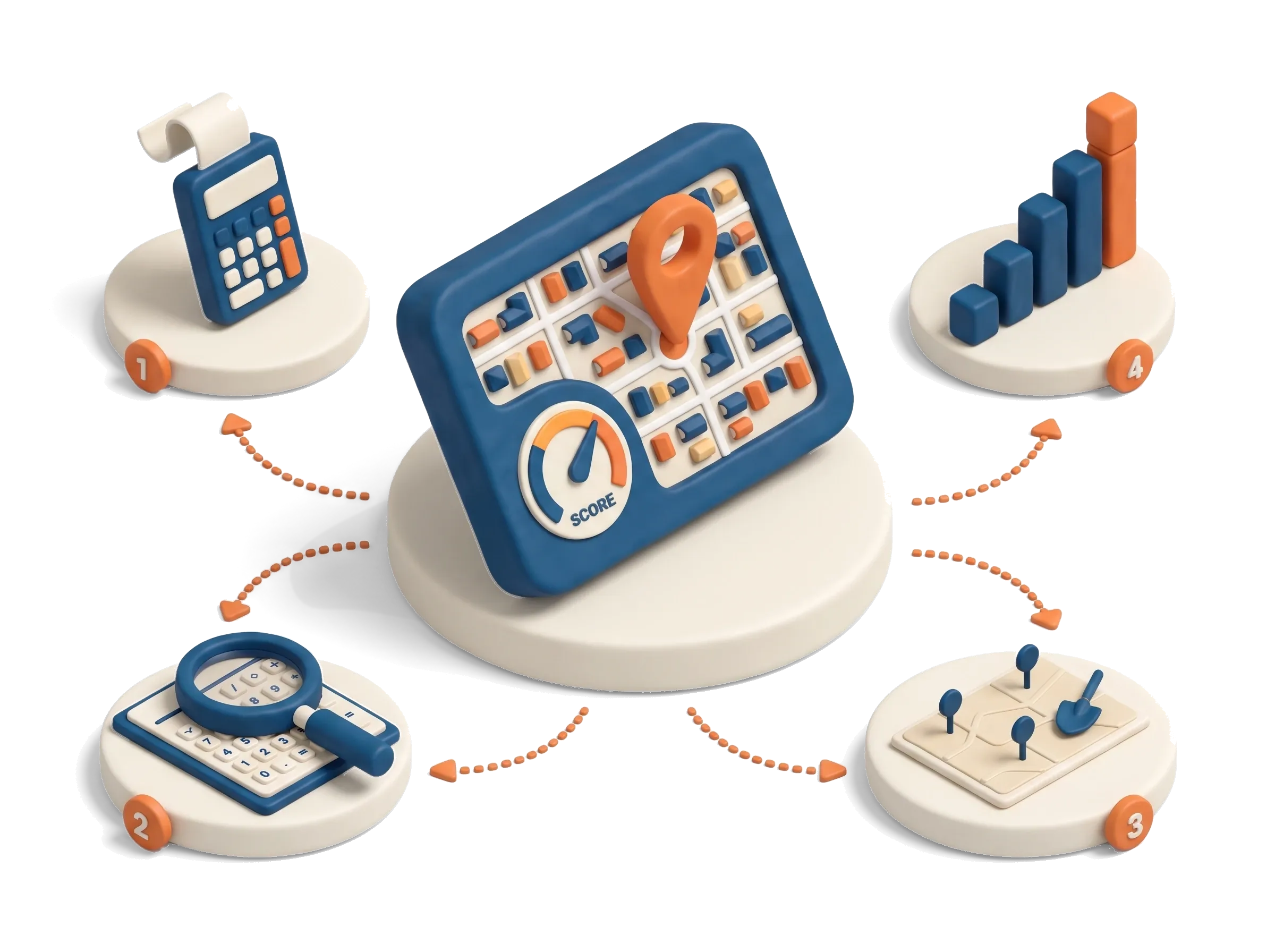 Four icons representing the signals behind a growth score: vacancy, days on market, supply pipeline and demand