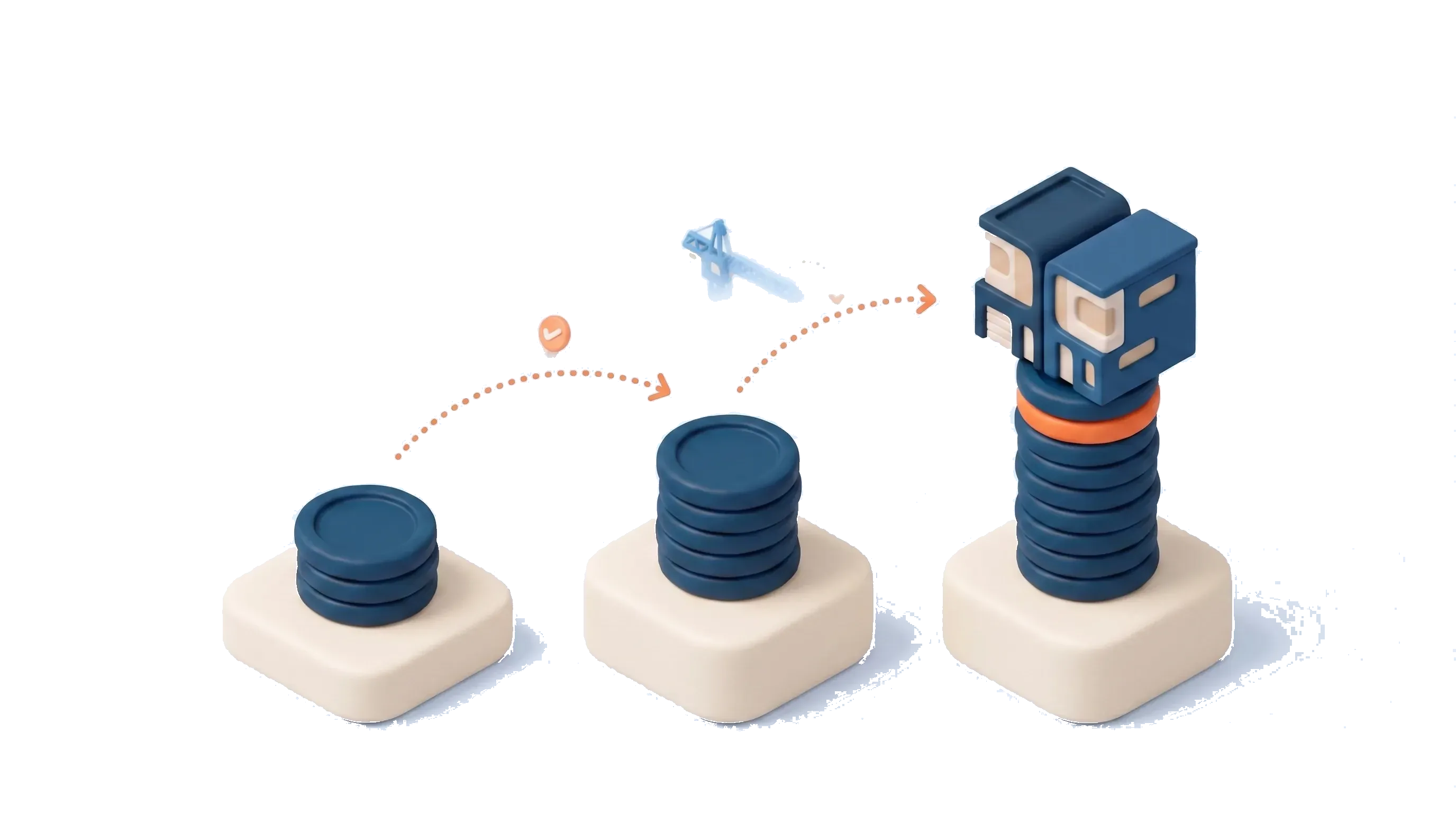 Isometric scene of two development deals weighed on a balance beside a capital stack, comparing crowdfunding by risk and return