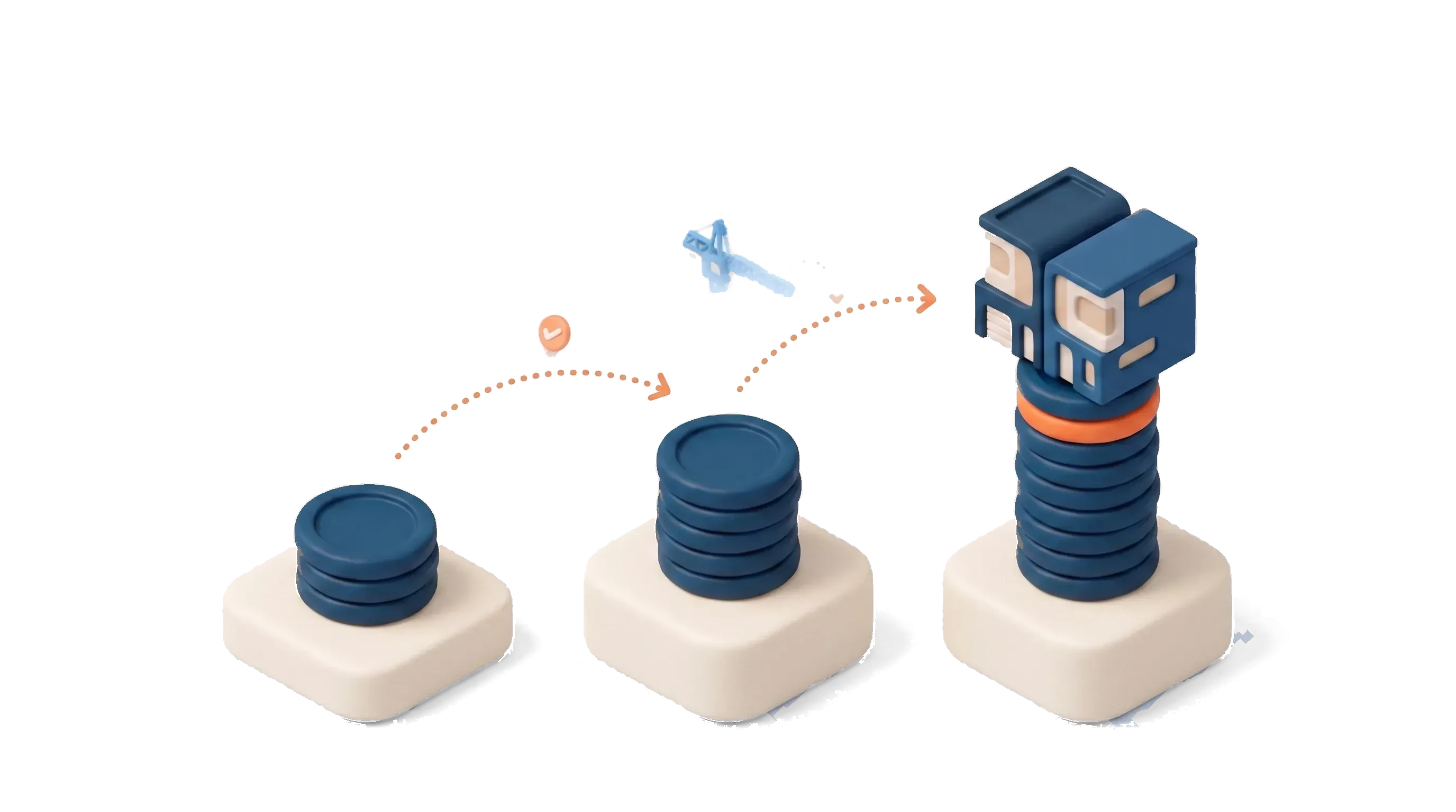Isometric scene of two development deals weighed on a balance beside a capital stack, comparing crowdfunding by risk and return