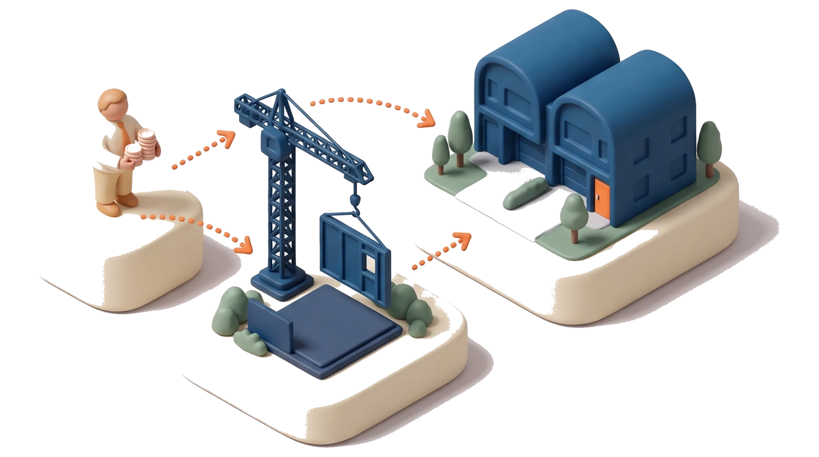 A clay investor figurine passing a coin stack toward a new Australian townhouse under construction, showing how to invest in a new build from 2027